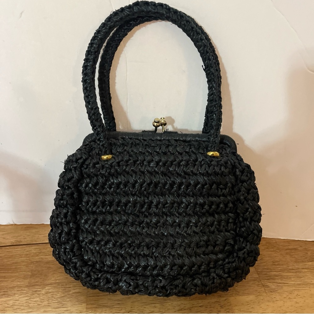 Vintage Forsum Raffia Straw Italian Purse Kiss Clasp Weaved Lined Japan Handbag
